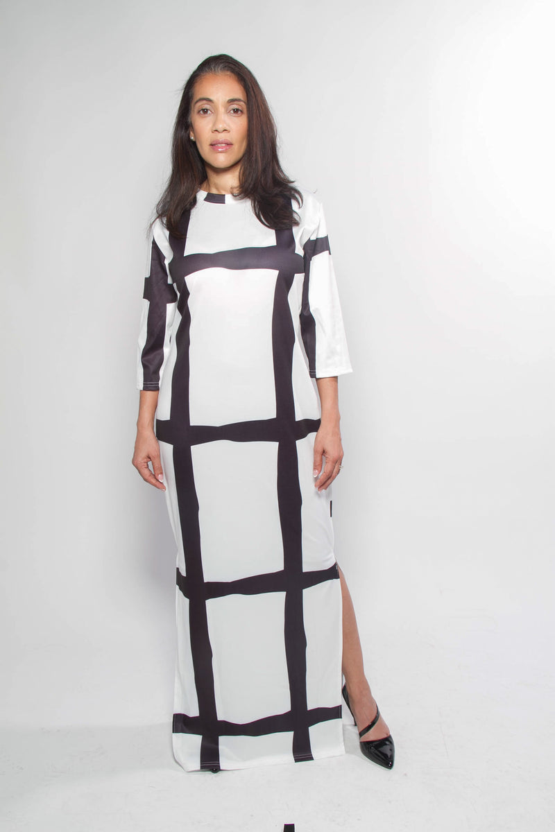 cross-dressed Cross Dress Large / Black/White Bodycon Maxi Dress Nuggles Ribbed Midi Layering Shoe size:42 Black And White With