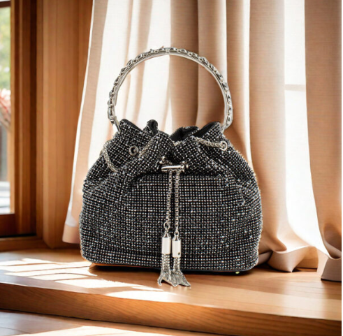 Rhinestones Evening Drawstring Small Bag