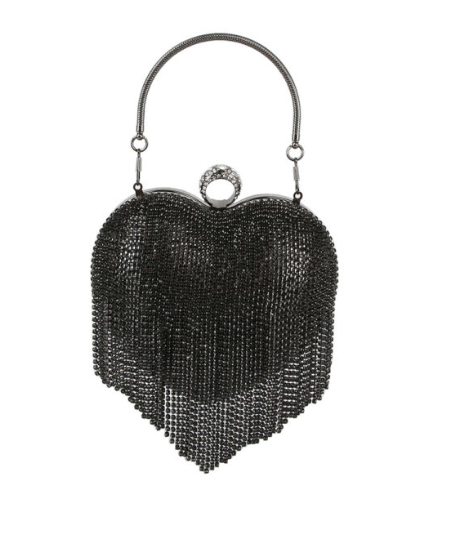 Rhinestone Heart Fringe Evening Bag
