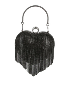 Rhinestone Heart Fringe Evening Bag