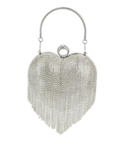 Rhinestone Heart Fringe Evening Bag