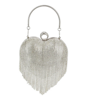 Rhinestone Heart Fringe Evening Bag