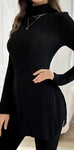 High-Neck Long Sleeve Knitwear Sweater With Side Slit