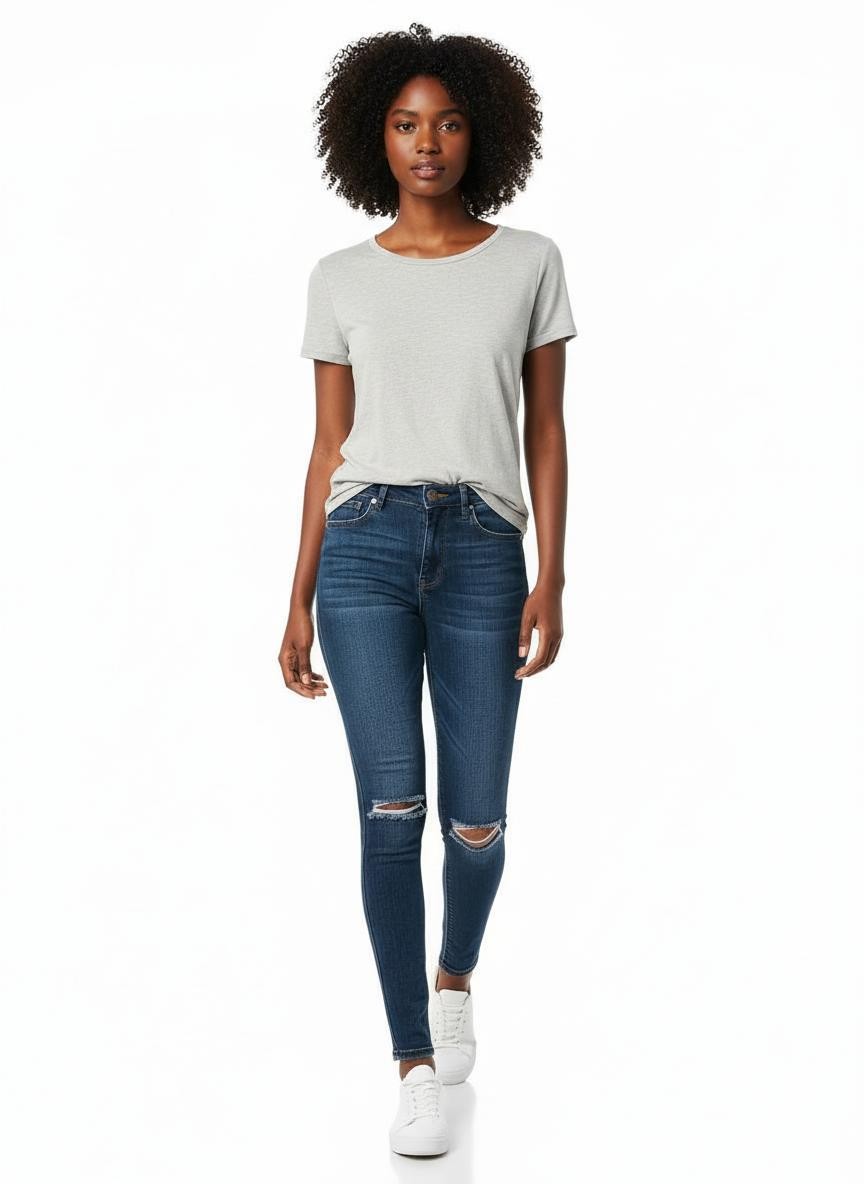 Mid Waist Blue Jeans Pants