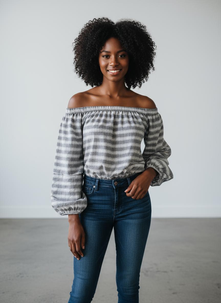 Pleated Balloon Off The Shoulder Top