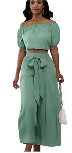 Elastic Waist Pants Set With Wide Leg