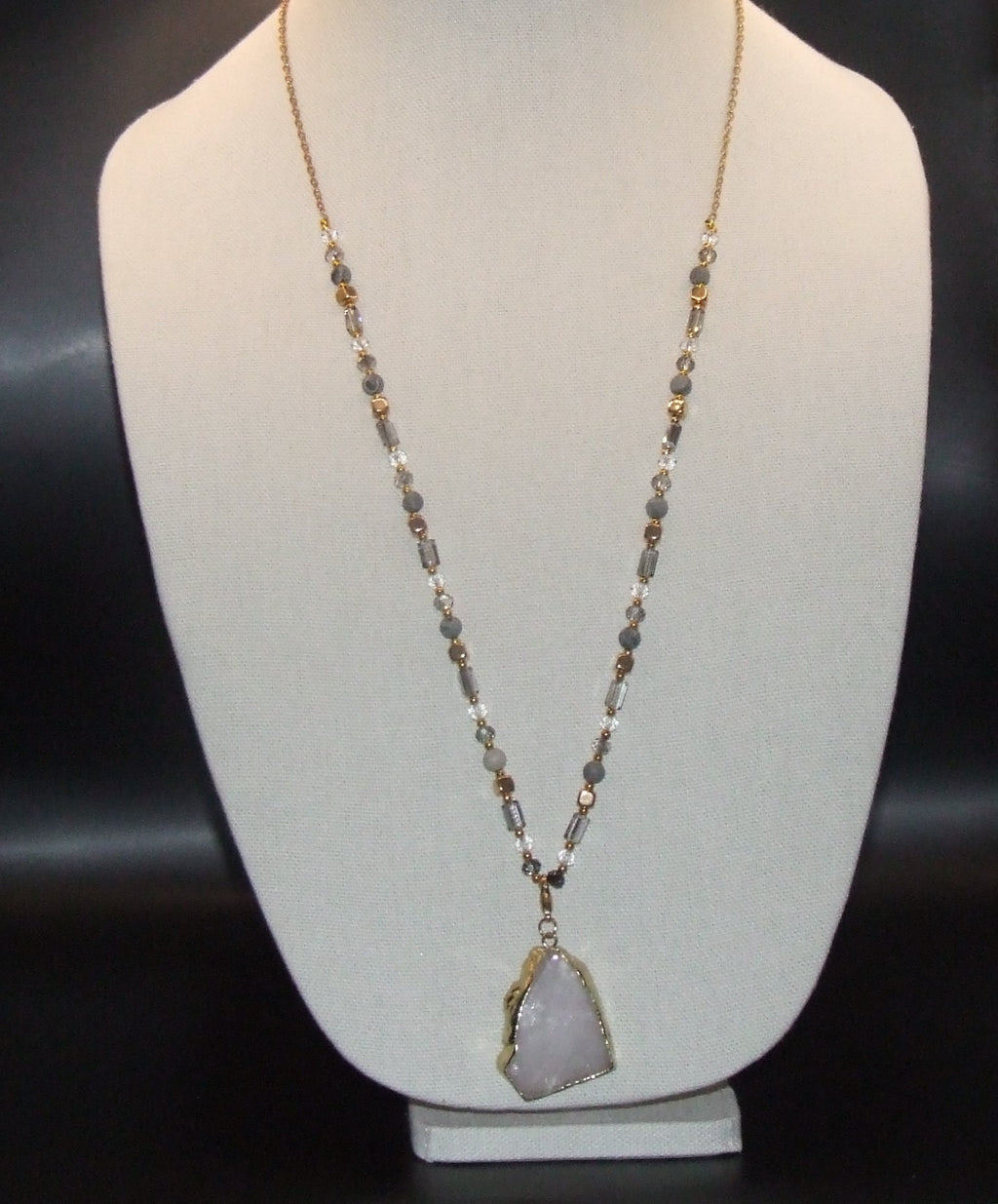 Grey Stone Crystal Beads Long Necklaces