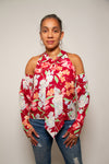 Flower Cold Shoulder Long Sleeve