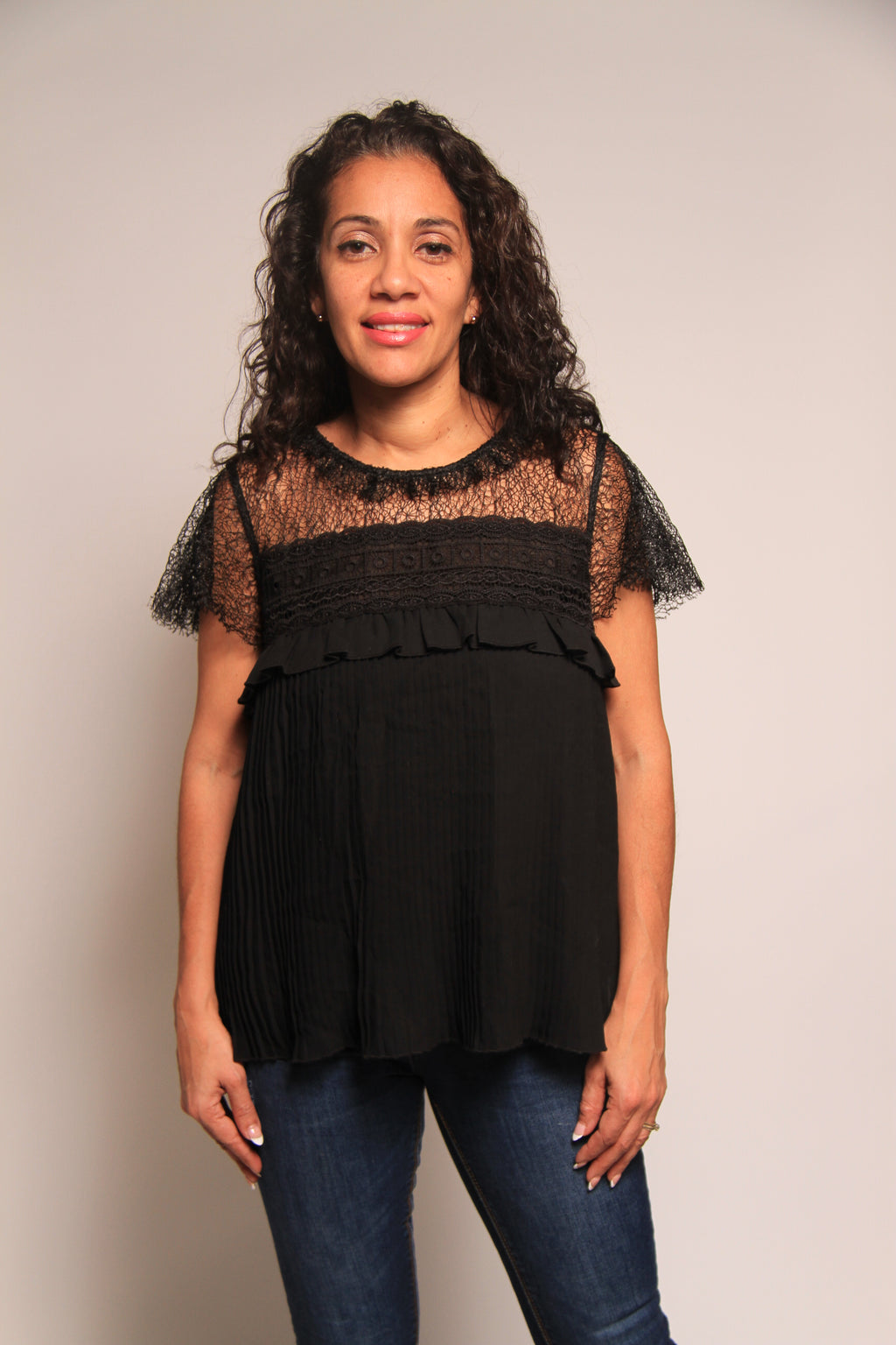 Black Lace Ruffled Top