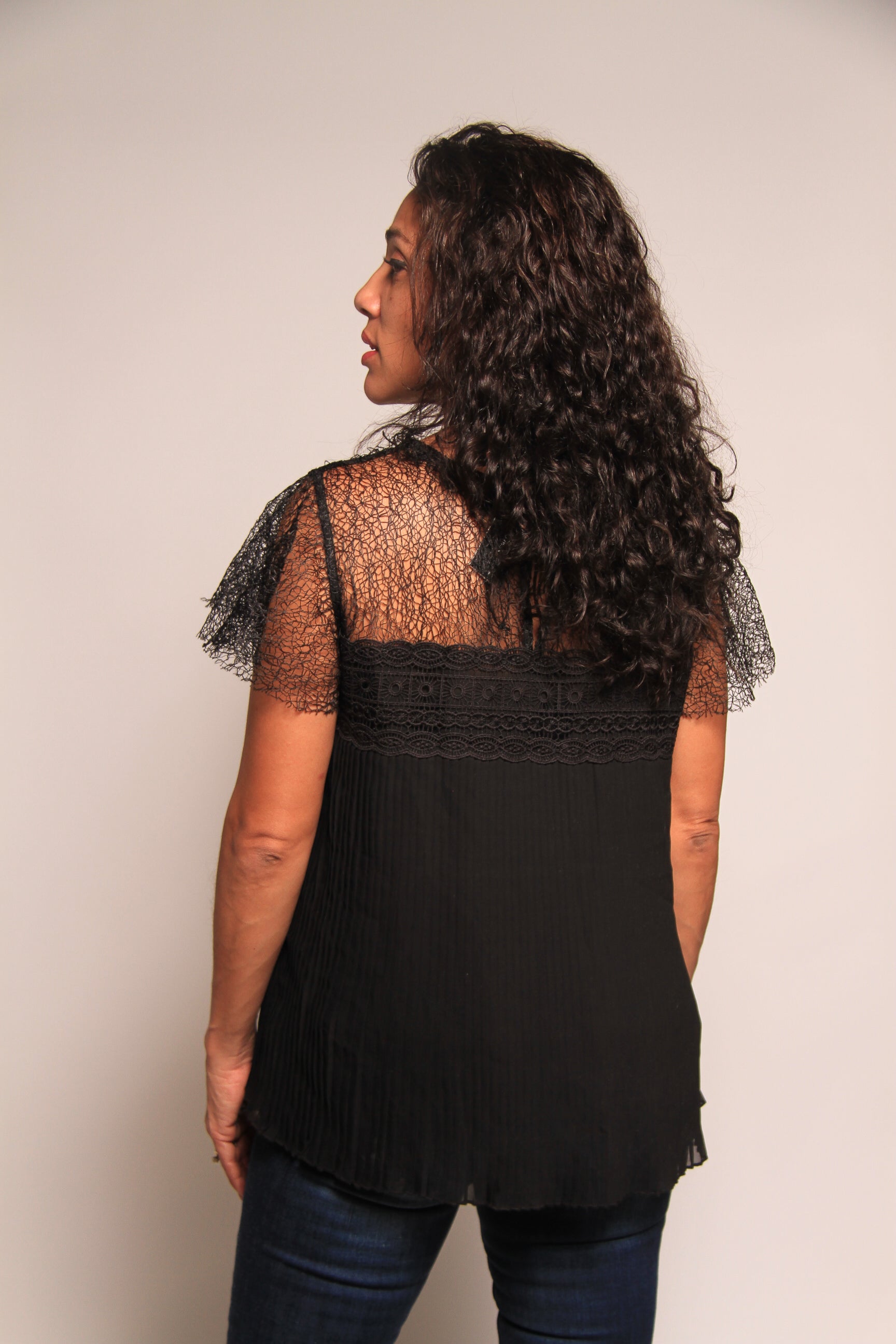 Black Lace Ruffled Top