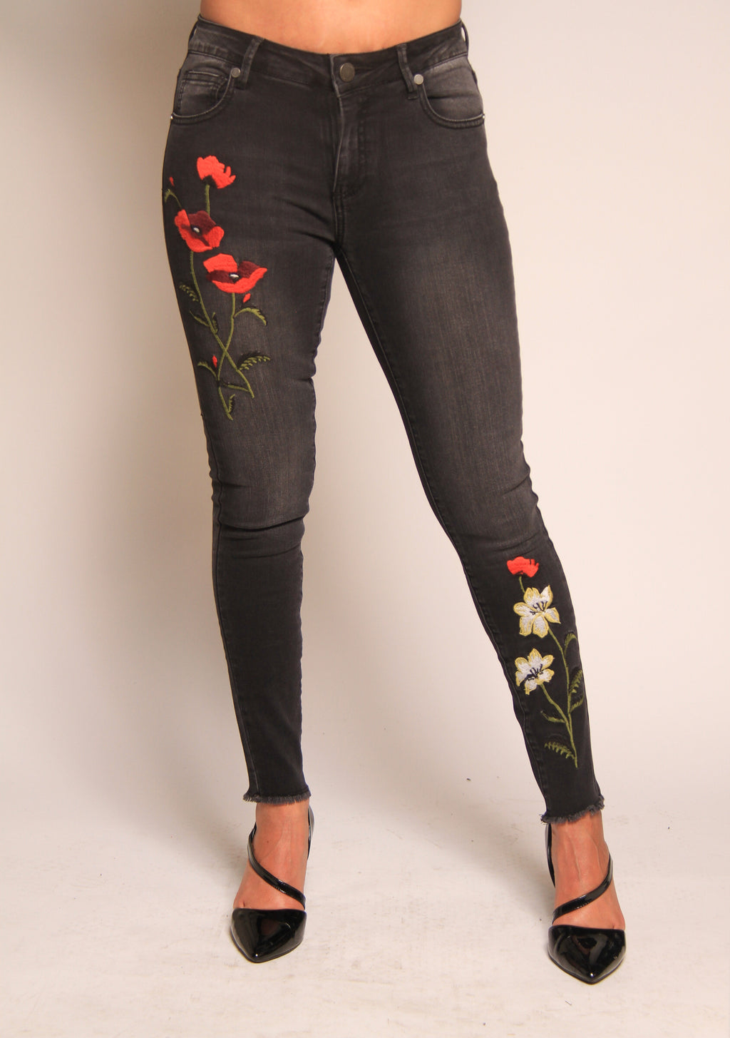 Black Jeans With Multi Color Embroidery