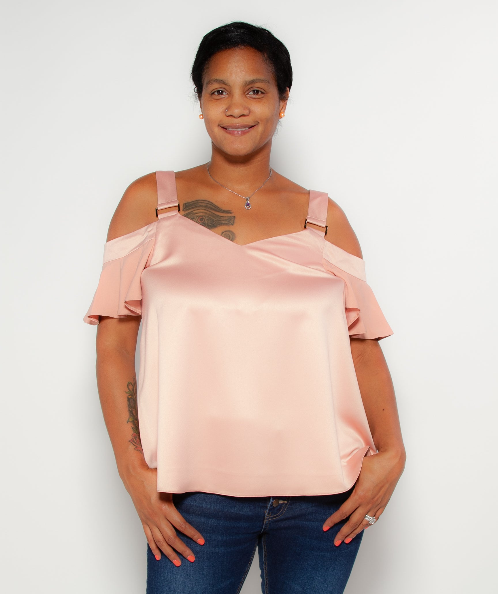 Ruffled Cold Shoulder Top