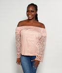 Lace Sleeve Shirt-Off The Shoulder