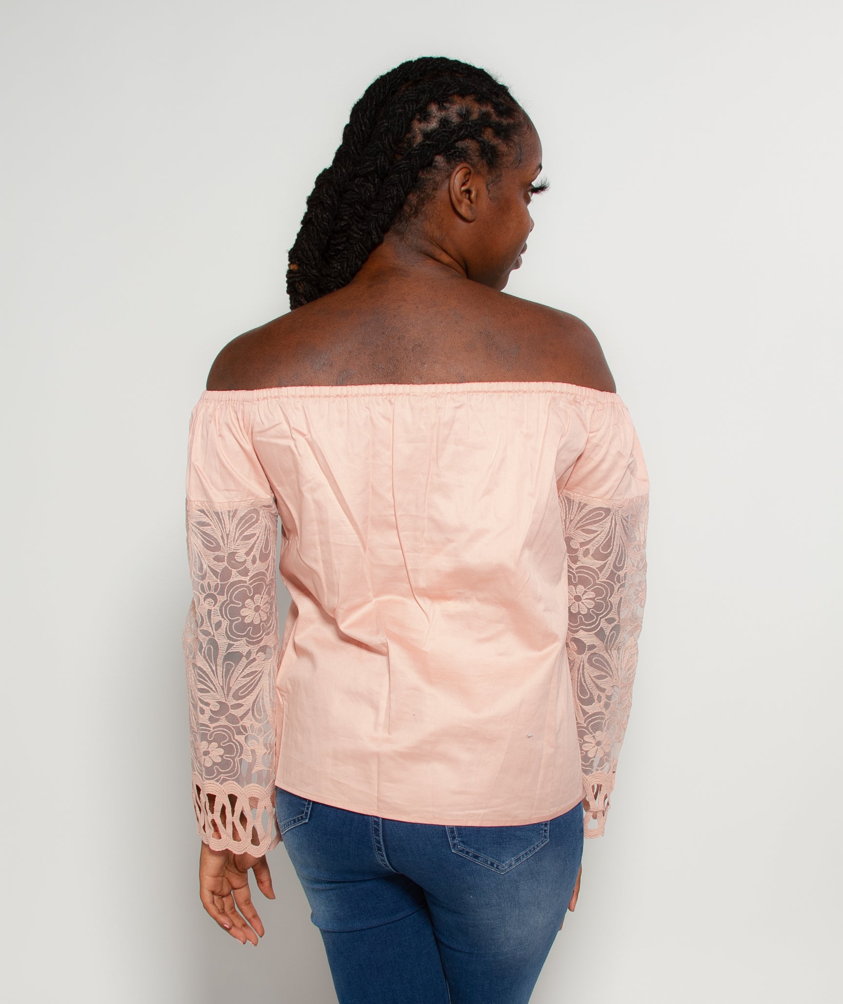 Lace Sleeve Shirt-Off The Shoulder