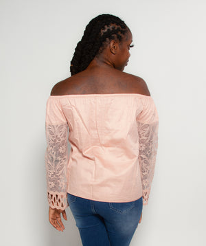 Lace Sleeve Shirt-Off The Shoulder