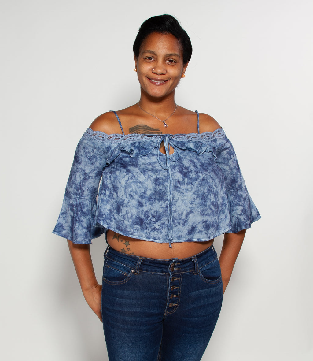 Tie-Dye Knit Cold Shoulder Top