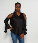 Pleated Cold Shoulder Top