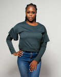 Ruffle Cropped Sweatshirt