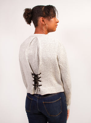 Lace Tie Up Back Knit Sweater