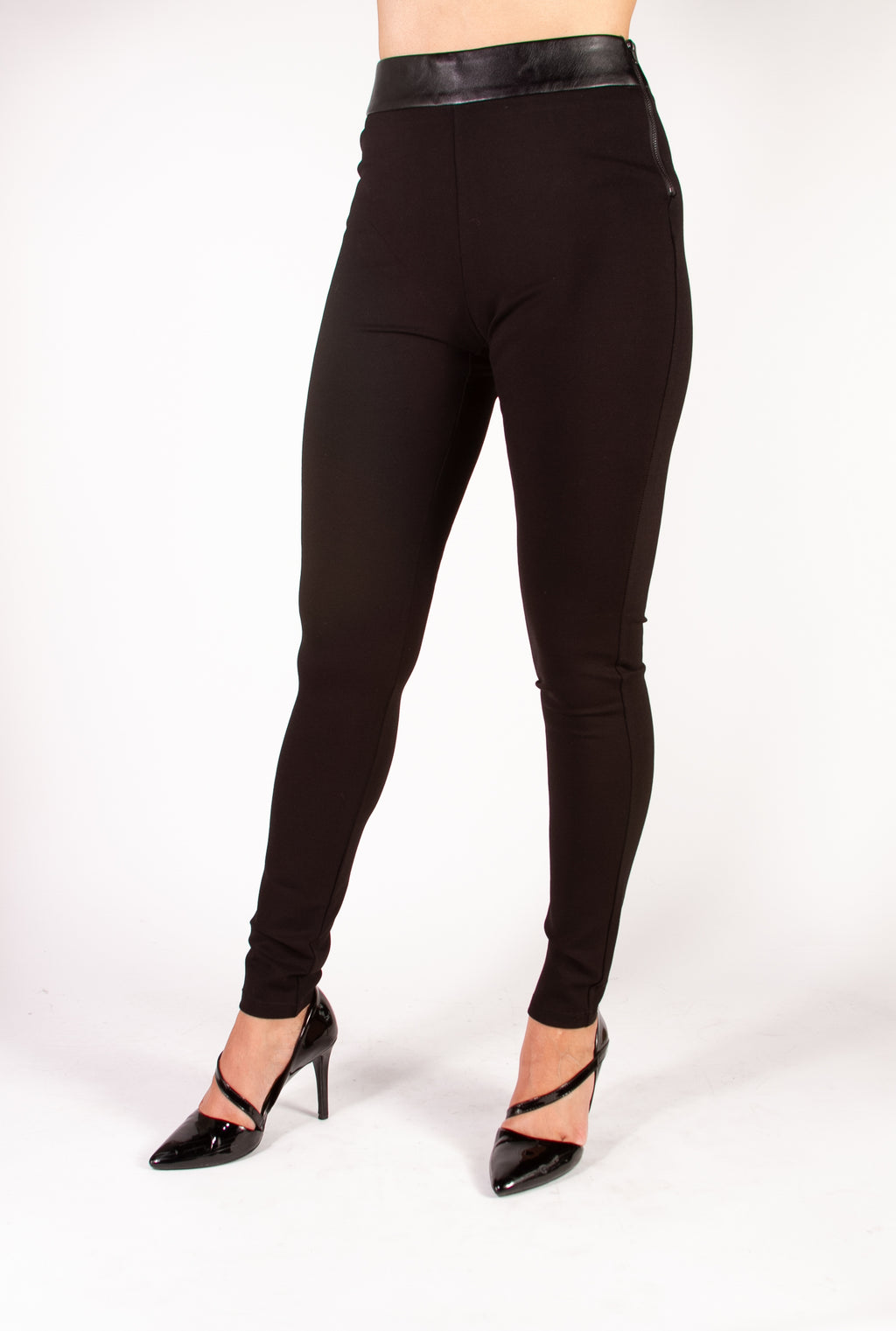 Leggings With Faux Leather On Waist