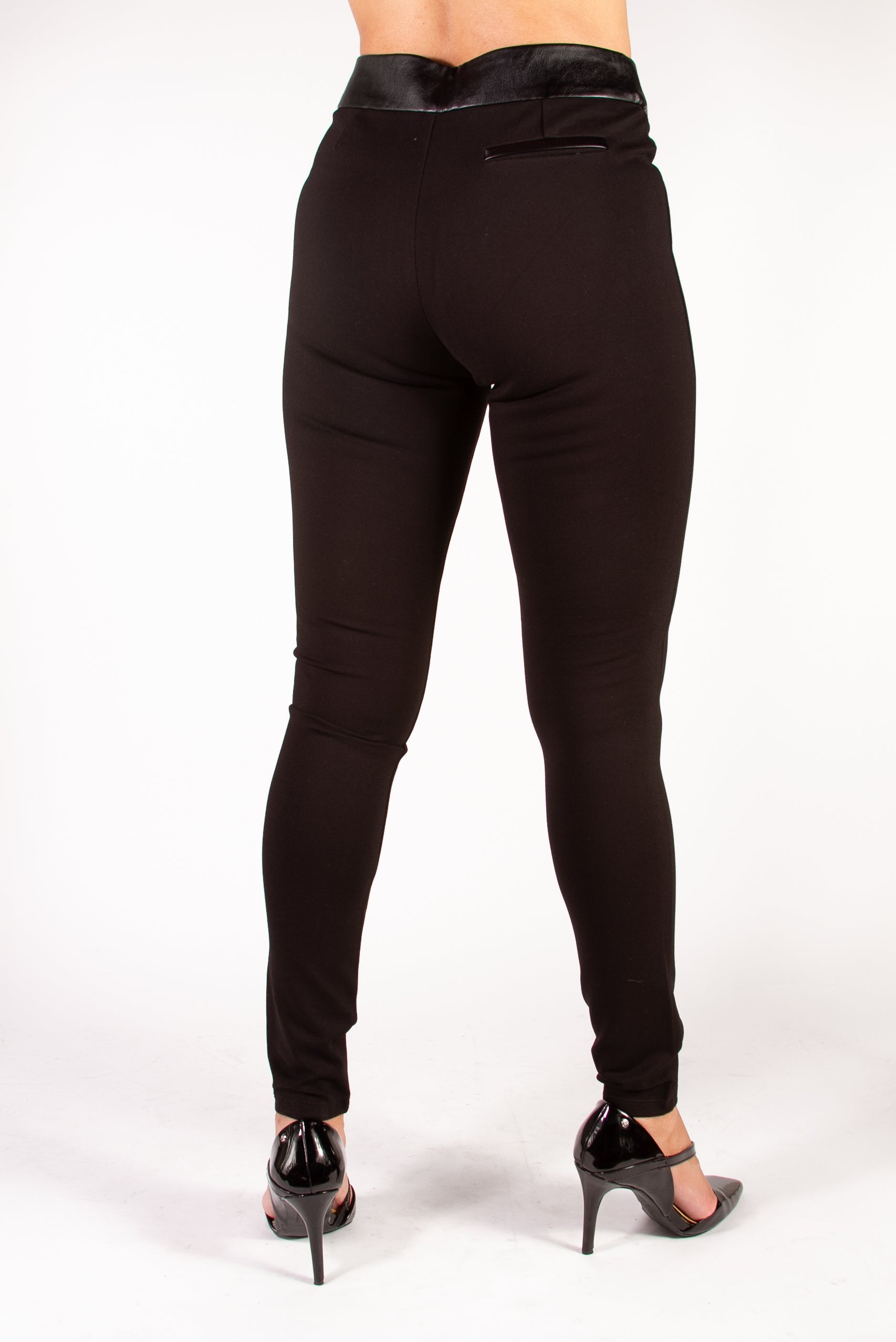 Leggings With Faux Leather On Waist