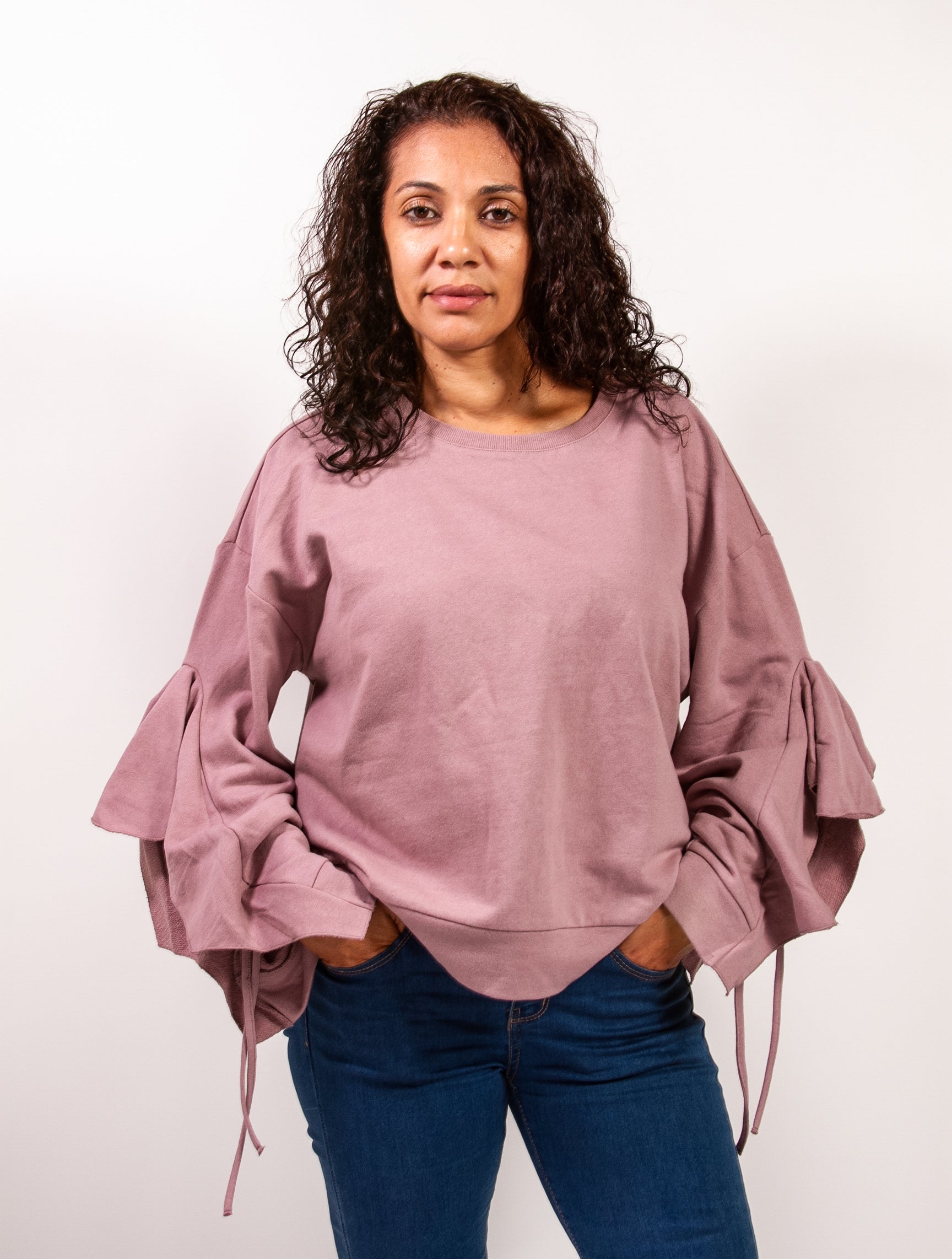 Sweatshirt Ruffle Tie Sleeve