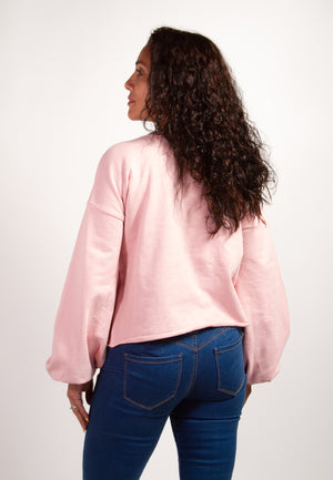 Balloon Cropped Long Sleeve Sweatshirt Split Side