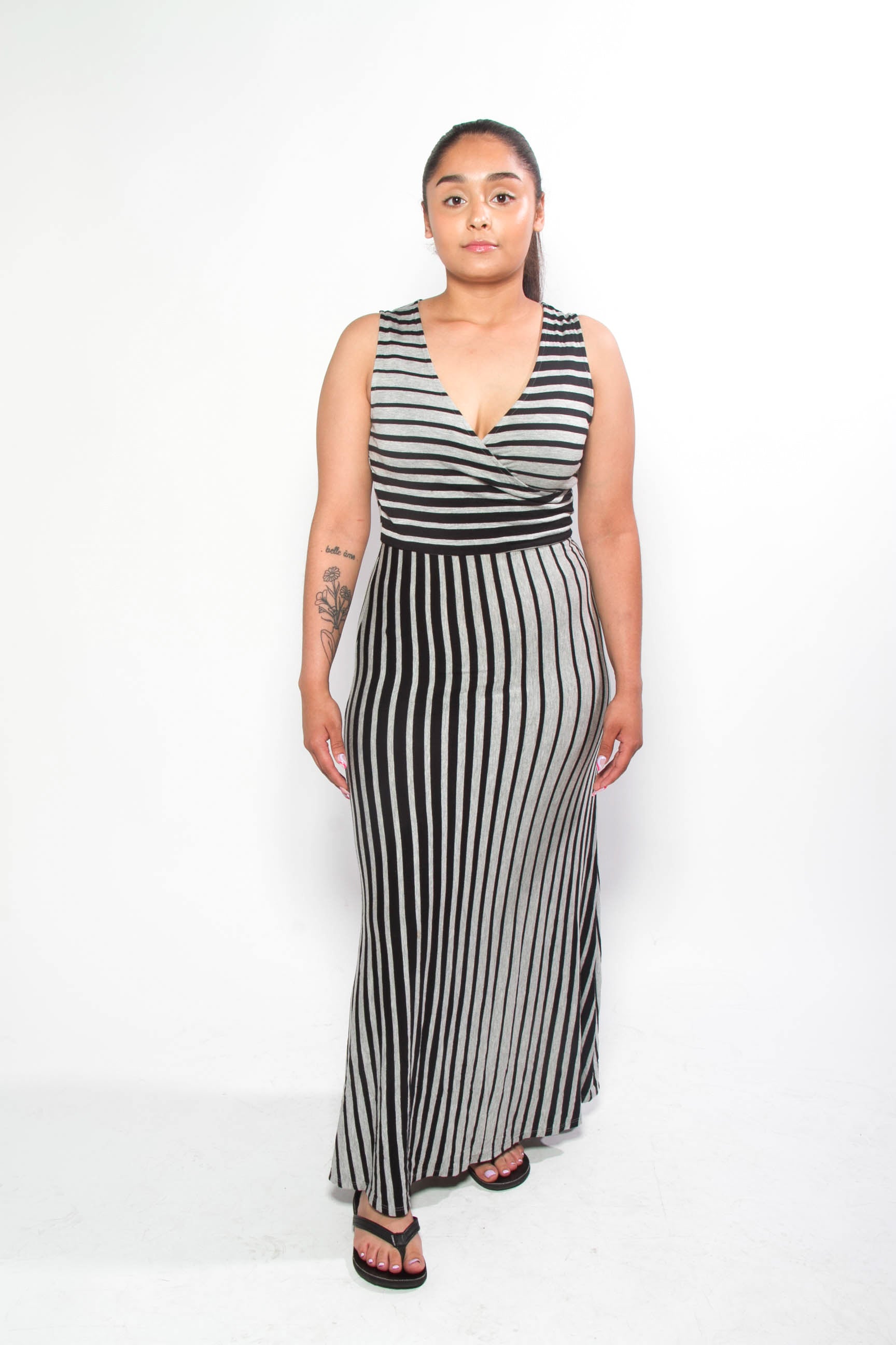 Grey And Black Sleeveless Maxi Dress