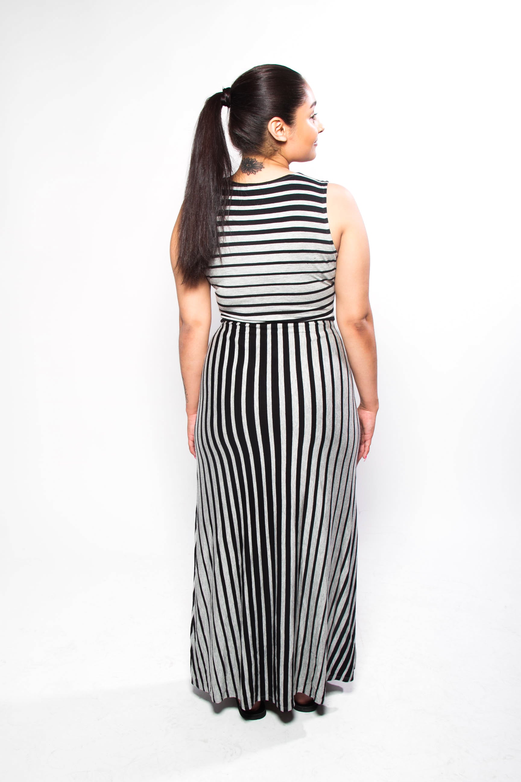 Grey And Black Sleeveless Maxi Dress