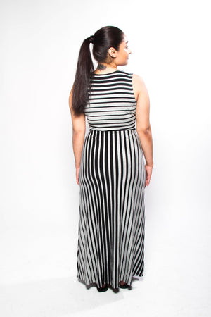 Grey And Black Sleeveless Maxi Dress